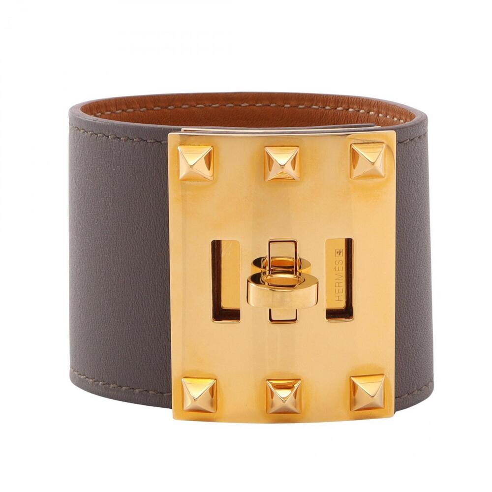HERMES Gray Leather Bracelet